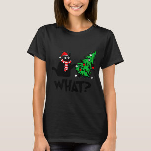 Grappige zwarte kat duwt kerstboom om Kat Wh T-shirt