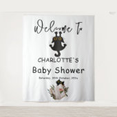 Grappige zwarte kat en boek Baby shower achtergron Wandkleed (Voorkant)