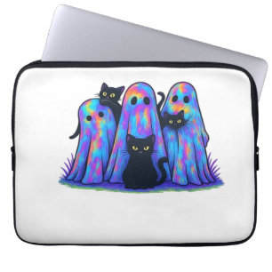 Grappige Zwarte Kat en Geest Halloween Essentiële Laptop Sleeve