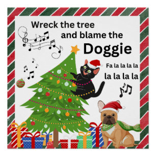 Grappige zwarte kat en hond kerst perfect poster