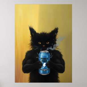 Grappige Zwarte Kat Energie Drink Fitness gym Humo Poster