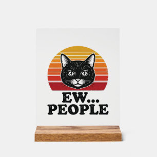 Grappige Zwarte Kat Ew Mensen Retro Zonsondergang Acryl Bord