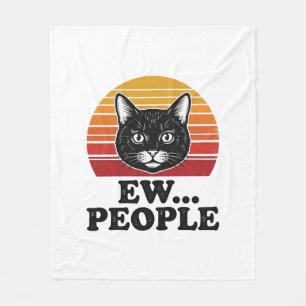 Grappige Zwarte Kat Ew Mensen Retro Zonsondergang Fleece Deken
