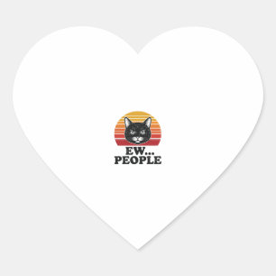 Grappige Zwarte Kat Ew Mensen Retro Zonsondergang Hart Sticker