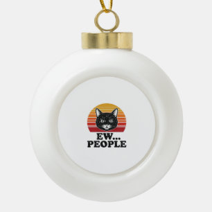 Grappige Zwarte Kat Ew Mensen Retro Zonsondergang  Keramische Bal Ornament