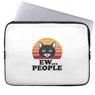 Grappige Zwarte Kat Ew Mensen Retro Zonsondergang Laptop Sleeve