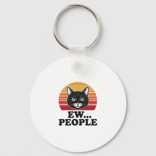 Grappige Zwarte Kat Ew Mensen Retro Zonsondergang Sleutelhanger