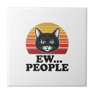 Grappige Zwarte Kat Ew Mensen Retro Zonsondergang Tegeltje