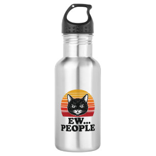 Grappige Zwarte Kat Ew Mensen Retro Zonsondergang Waterfles