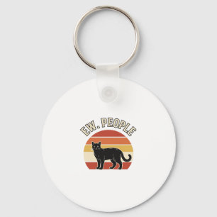 Grappige Zwarte Kat Ew Mensen Vintage Retro Design Sleutelhanger