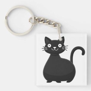 Grappige Zwarte Kat Grote Ogen Moppige Kat Illustr Sleutelhanger