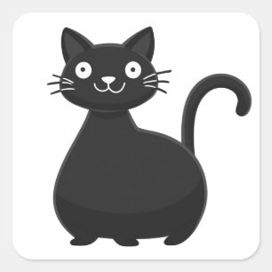 Grappige Zwarte Kat Grote Ogen Moppige Kat Illustr Vierkante Sticker