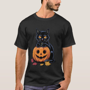 Grappige Zwarte Kat Halloween Kostuum Pompoen Herf T-shirt
