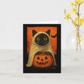 Grappige zwarte kat Halloween pompoen Spooky Ghost Kaart (Gele Bloem)