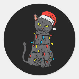 Grappige zwarte kat Happy Christmas Funny Cat Mann Ronde Sticker