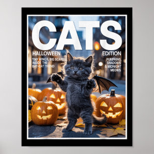 Grappige zwarte kat in vleermuiskostuum Schattige  Poster