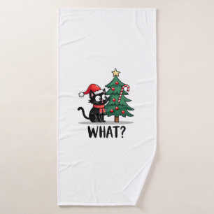 Grappige Zwarte Kat Kado Die Kerstboom Omverduwt C Badhanddoek