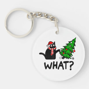 Grappige Zwarte Kat Kado Kerstboom Omverduwen C Sleutelhanger