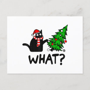 Grappige Zwarte Kat Kadootje dat Kerstboom Omver D Feestdagenkaart