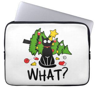 Grappige Zwarte Kat Kerstboom Kerstman Merry Santa Laptop Sleeve