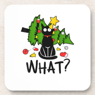 Grappige Zwarte Kat Kerstboom Kerstmis Santa Humor Bier Onderzetter