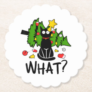 Grappige Zwarte Kat Kerstboom Kerstmis Santa Humor Kartonnen Onderzetters