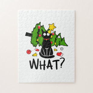 Grappige Zwarte Kat Kerstboom Kerstmis Santa Humor Legpuzzel