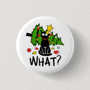 Grappige Zwarte Kat Kerstboom Kerstmis Santa Humor Ronde Button 3,2 Cm