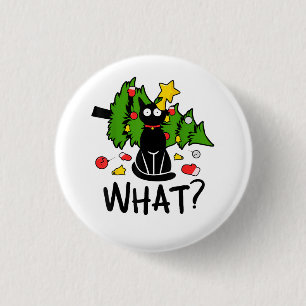 Grappige Zwarte Kat Kerstboom Kerstmis Santa Humor Ronde Button 3,2 Cm