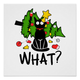 Grappige Zwarte Kat Kerstboom Kerstmis Sinterklaas Perfect Poster