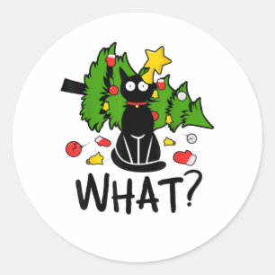 Grappige Zwarte Kat Kerstboom Kerstmis Sinterklaas Ronde Sticker