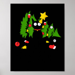 Grappige Zwarte Kat Kerstboom Vrolijke Xmas Humor Poster
