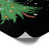 Grappige zwarte kat Kerstman verstrikt in kerstboo Poster (Hoek)