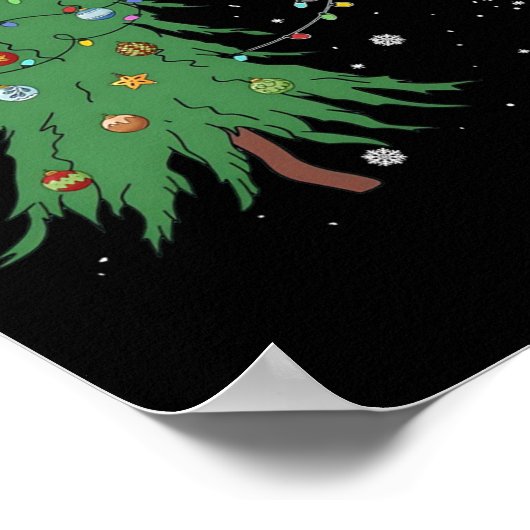 Grappige zwarte kat Kerstman verstrikt in kerstboo Poster (Hoek)