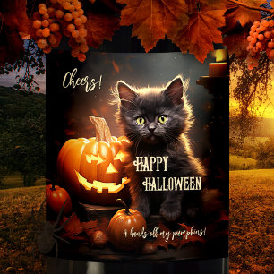 Grappige zwarte kat kitten Halloween Wijn Etiket