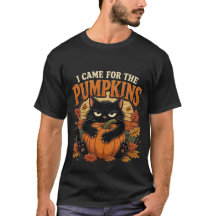 Grappige Zwarte Kat Knuffelt met Pompoen T-Shirt