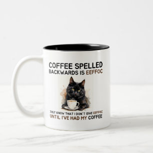 Grappige Zwarte Kat Koffie achterstevoren gespeld Tweekleurige Koffiemok