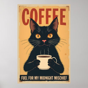 Grappige zwarte kat koffie kunst - koffie omdat mo poster