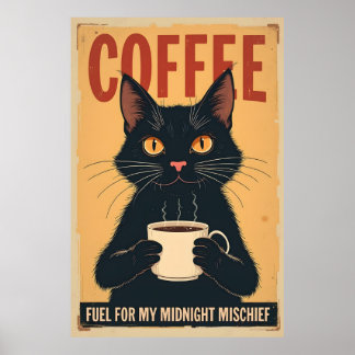 Grappige zwarte kat koffie kunst - koffie omdat mo poster