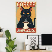 Grappige zwarte kat koffie kunst poster (Thuiskantoor)