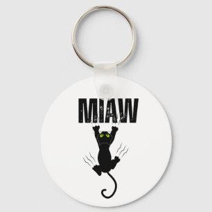 Grappige Zwarte Kat Krabt "MIAW" Grafisch ontwerp Sleutelhanger