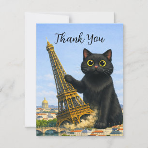 Grappige Zwarte Kat Laat de Eiffeltoren Omvallen D Bedankkaart