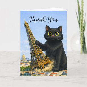 Grappige Zwarte Kat Laat de Eiffeltoren Omvallen D Kaart