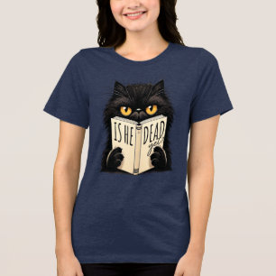 Grappige Zwarte Kat Leest Boekliefhebber Ontwerp Tri-Blend Shirt