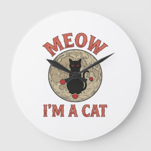 Grappige Zwarte Kat Maan Vintage Halloween Ontwerp Grote Klok
