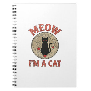 Grappige Zwarte Kat Maan Vintage Halloween Ontwerp Notitieboek
