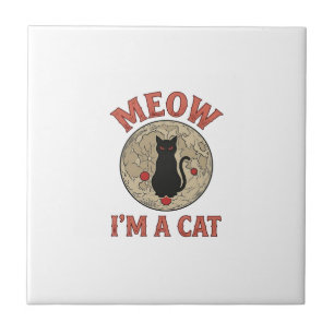 Grappige Zwarte Kat Maan Vintage Halloween Ontwerp Tegeltje