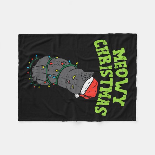 Grappige Zwarte Kat Meowy Kerst Grappige Kat Manne Fleece Deken (Voorkant (Horizontaal))