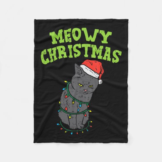 Grappige Zwarte Kat Meowy Kerst Grappige Kat Manne Fleece Deken (Voorkant)