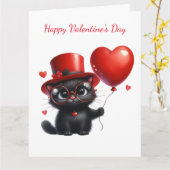Grappige Zwarte Kat Met Ballonnen Valentijnsdag Kaart (Gele Bloem)